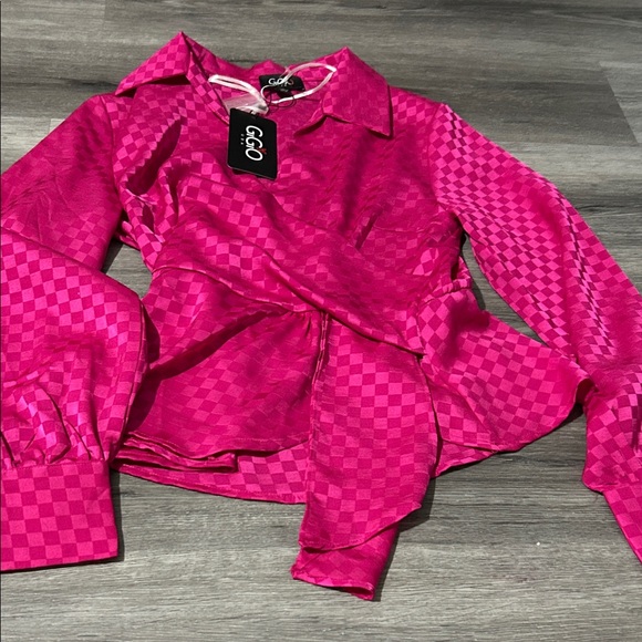 GiGiO Fuchsia Checkered Women's wrap blouse - Picture 1 of 3
